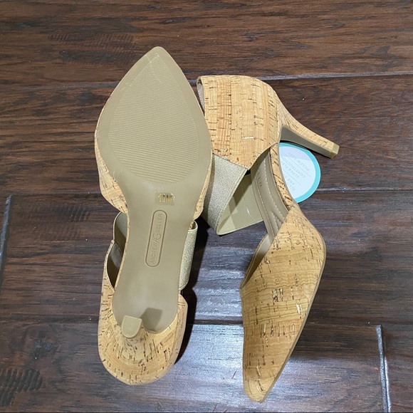 New Andrew Geller Memory Foam Slip On Cork Upper Beige Pump Heels Shoes Size 11M - Picture 5 of 8